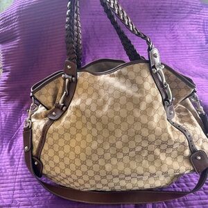 Gucci Beige and Brown Monogram Shoulder Bag